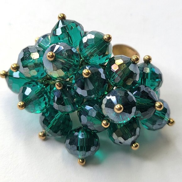 Aqua Green Crystal Cluster Ring,  Adjustable Crystal Ring Statement Crystal Ring - Picture 2 of 10